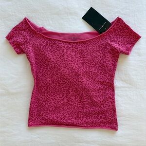 Brandy Melville Pink Leopard Off the Shoulder Top